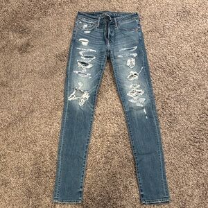 American Eagle Outfitters Blue Distressed Skinny Jeans